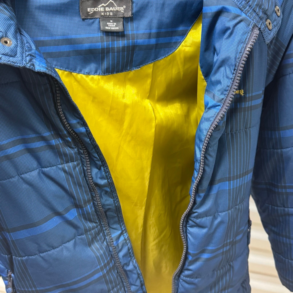 Eddie Bauer Kids Blue Plaid Hooded Puffer Jacket Insulated Winter Coat Size M - Picture 9 of 10